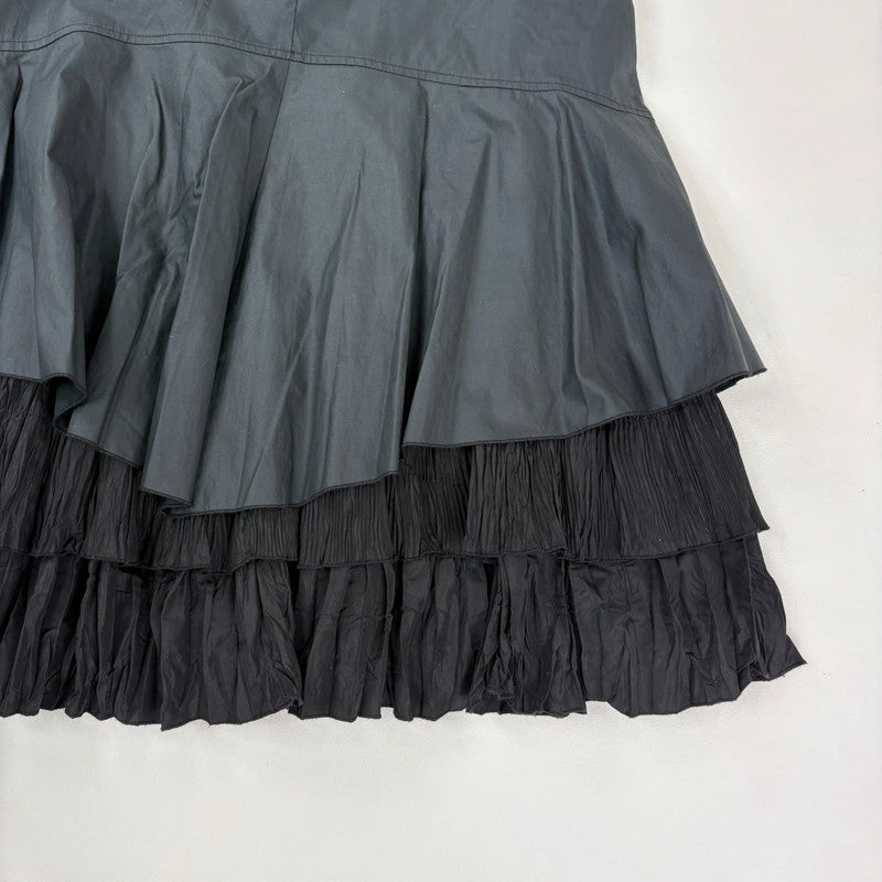 black pleated layered flared midi skirt