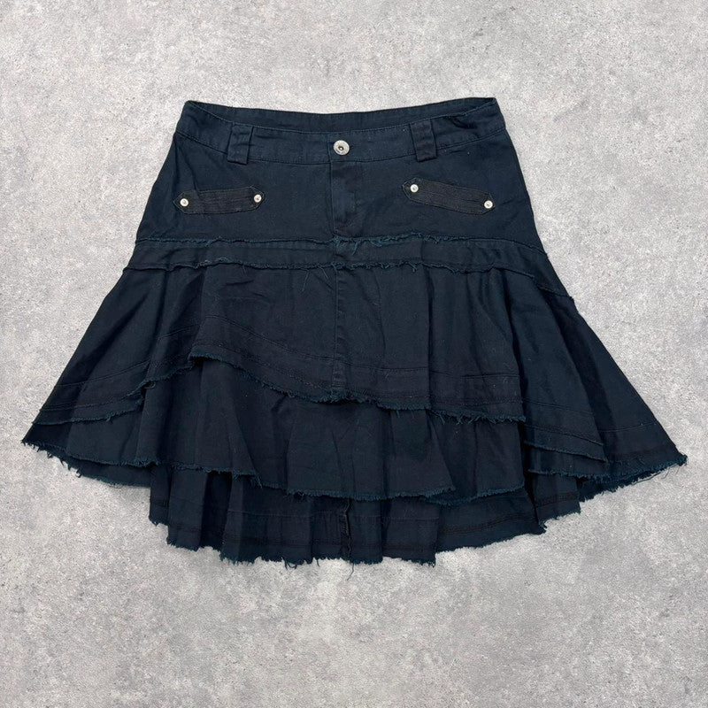 navy distressed midi skirt