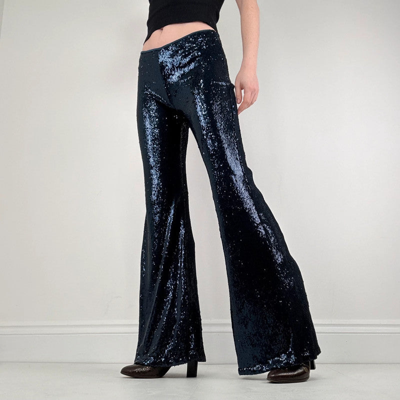 blue sequin metalic Free People flares