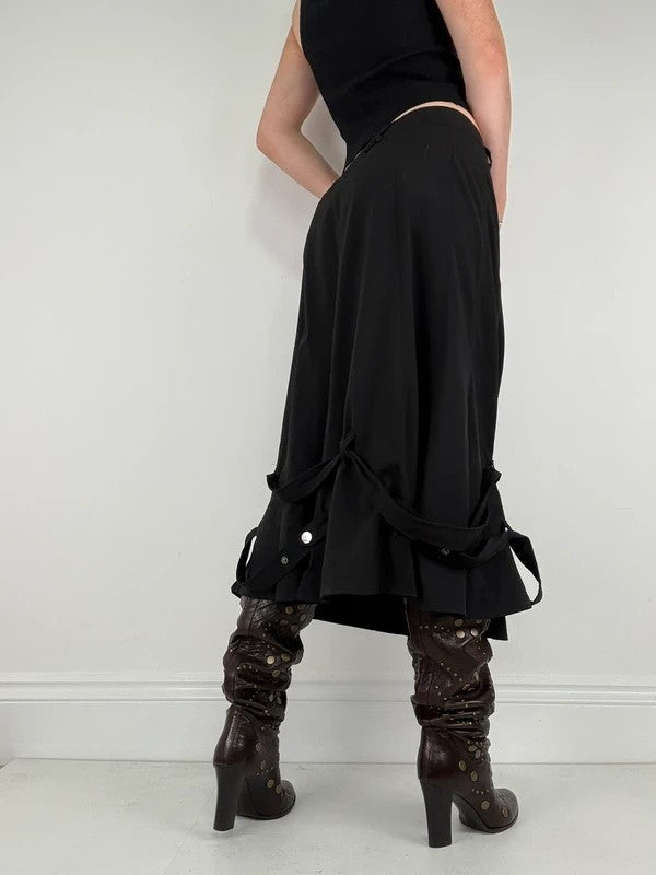 Black grunge a-line midi skirt