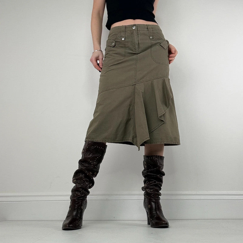 asymmetric khaki green cotton canvas skirt