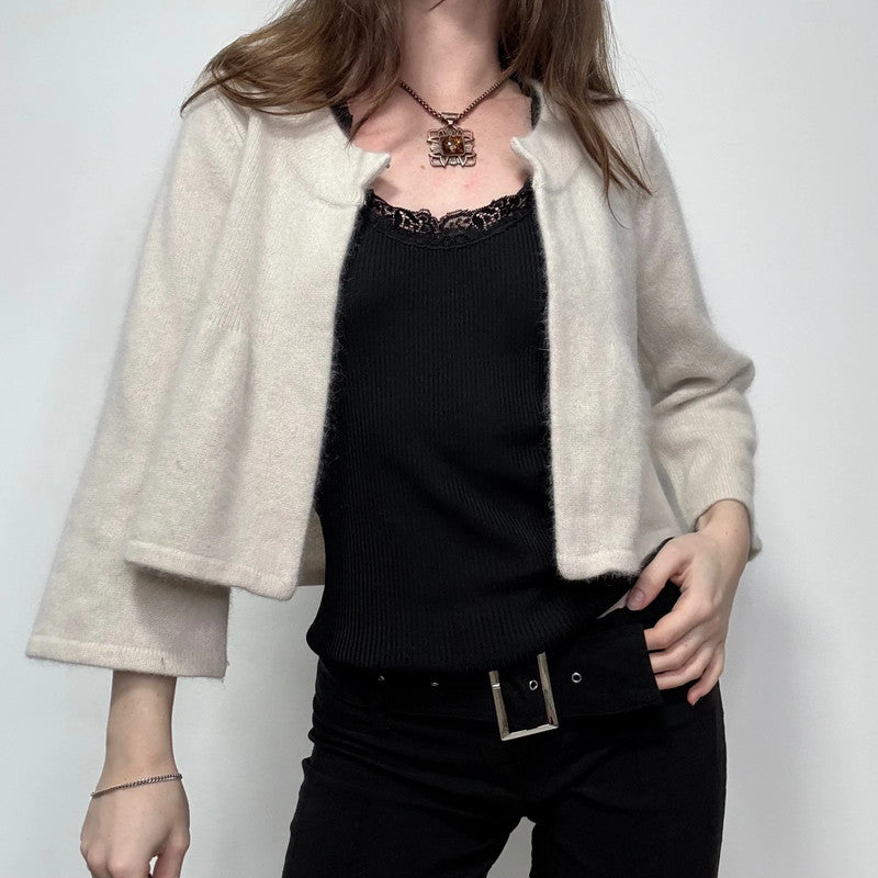 cropped cream angora fluffy knit cardigan