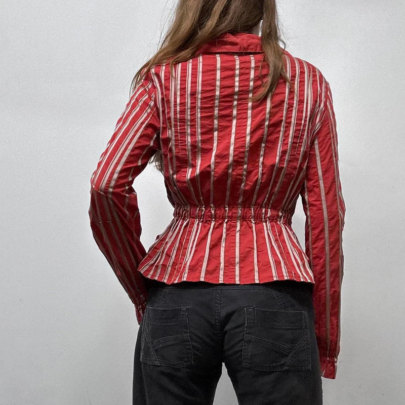 Red pinstripe fitted shirt jacket