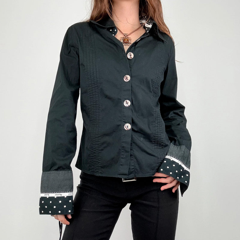 black polkadot flared shirt