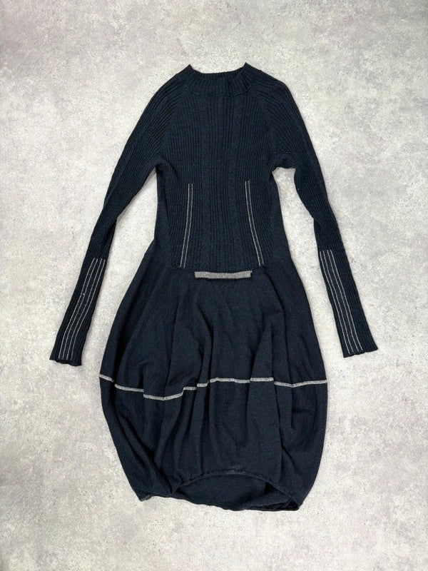 Marithé + François Girbaud navy wool knitted puff dress