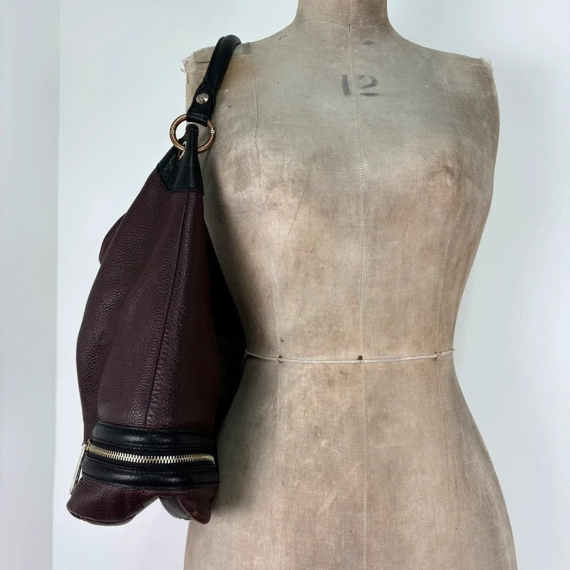 Leather slouchy zipper hobo shoulder bag
