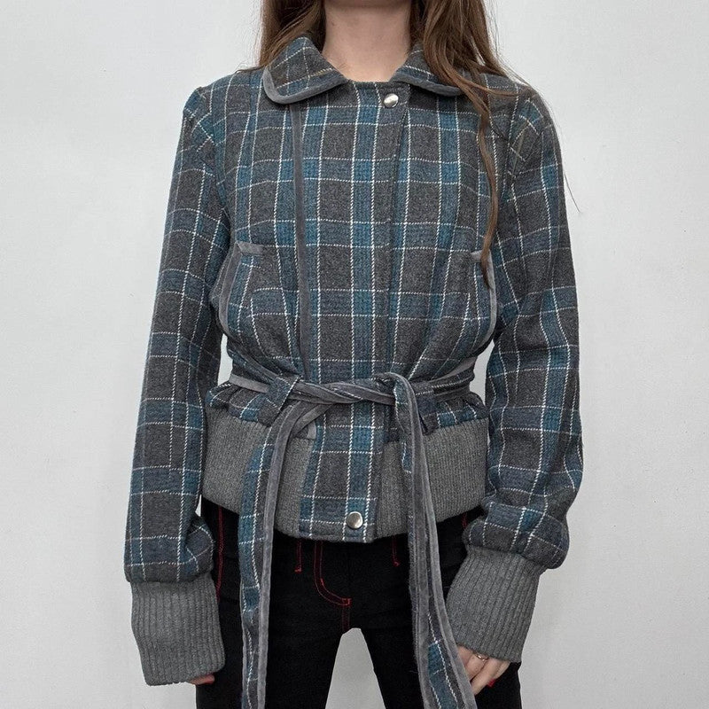 wool checked asymmetric coat