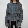 wool checked asymmetric coat