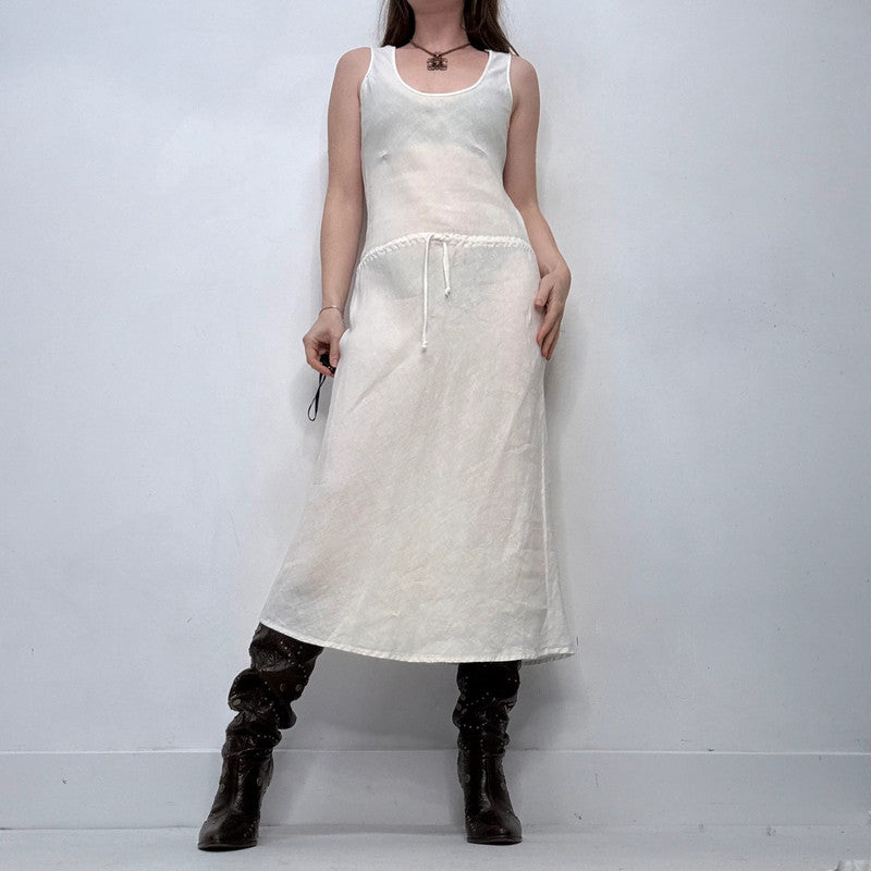 white linen drop waist dress