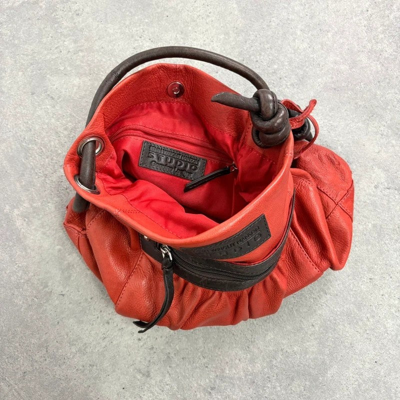 Vintage Red leather ruched pouch bag