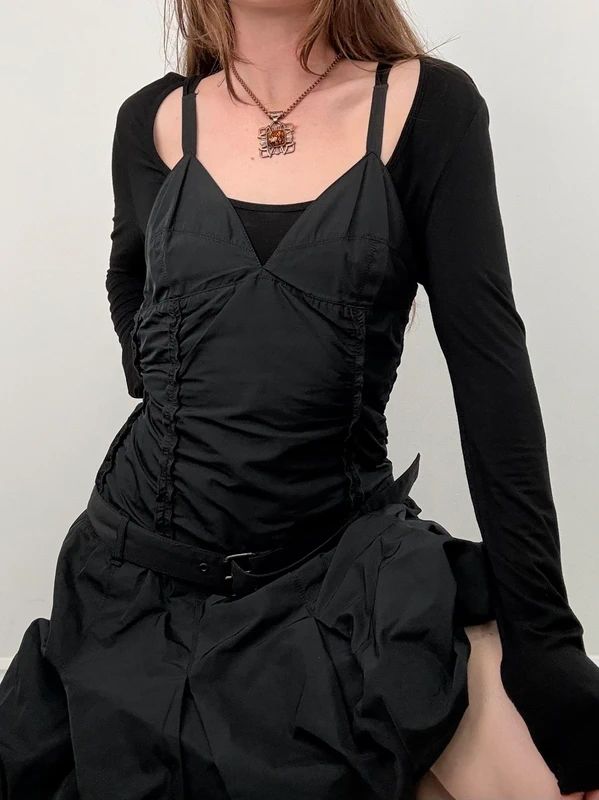 black grunge layered structured IKKS french midi dress