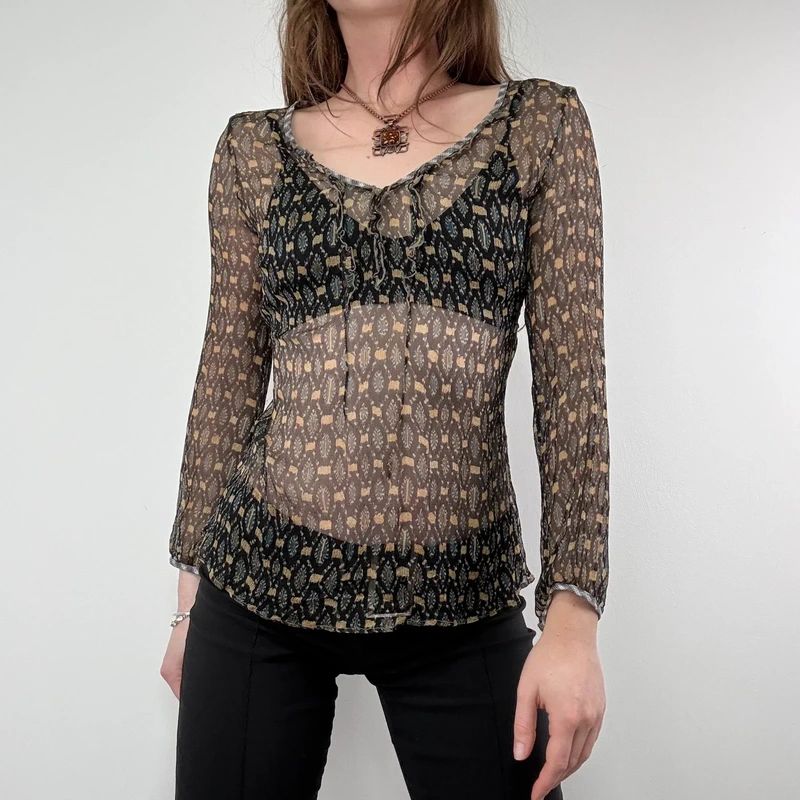 sheer polkadot silk blouse