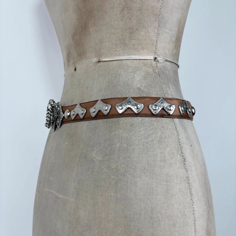 silver metal western leather belt