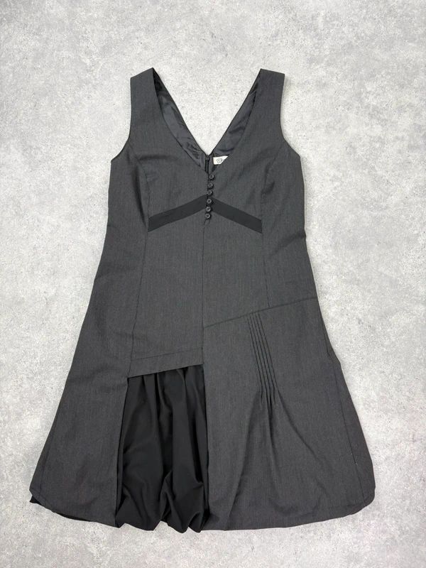 black deconstructed flared midi dress