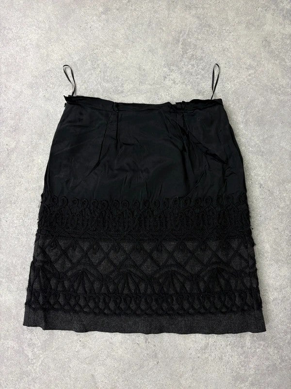 black silk embroidered napoleonic wool midi skirt