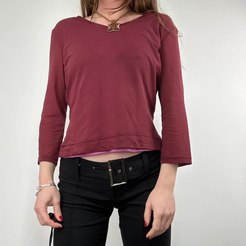 layered burgundy slouchy 3/4 length sleeve t-shirt