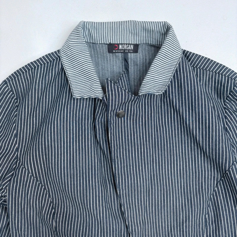 pinstripe morgan high neck popper jacket