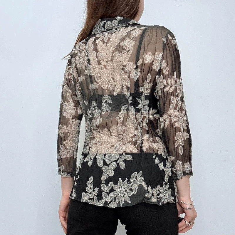 sheer crinkle floral paisley shirt