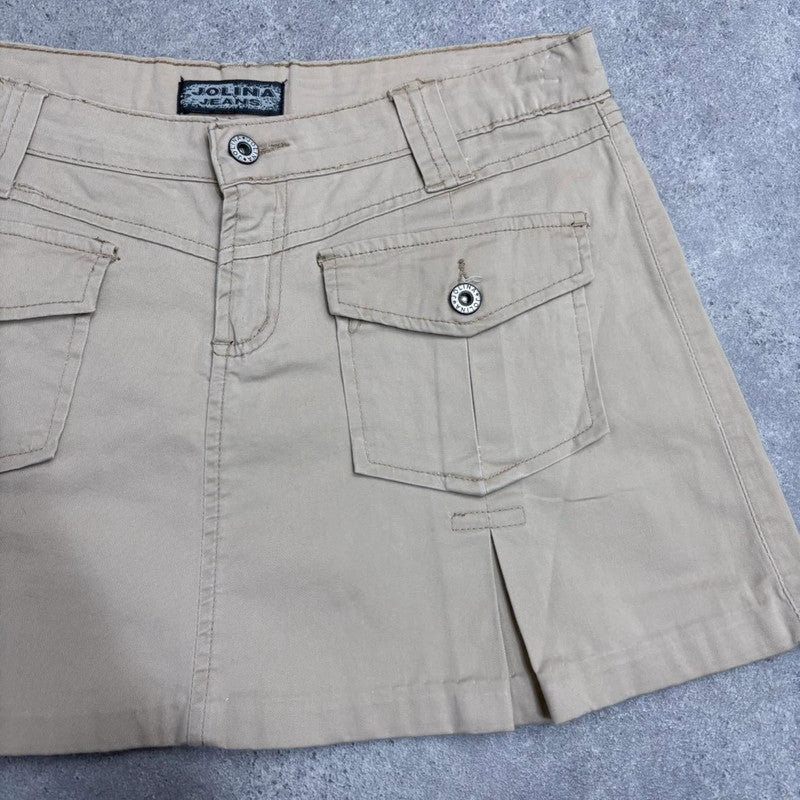 tan utility mini cargo skirt