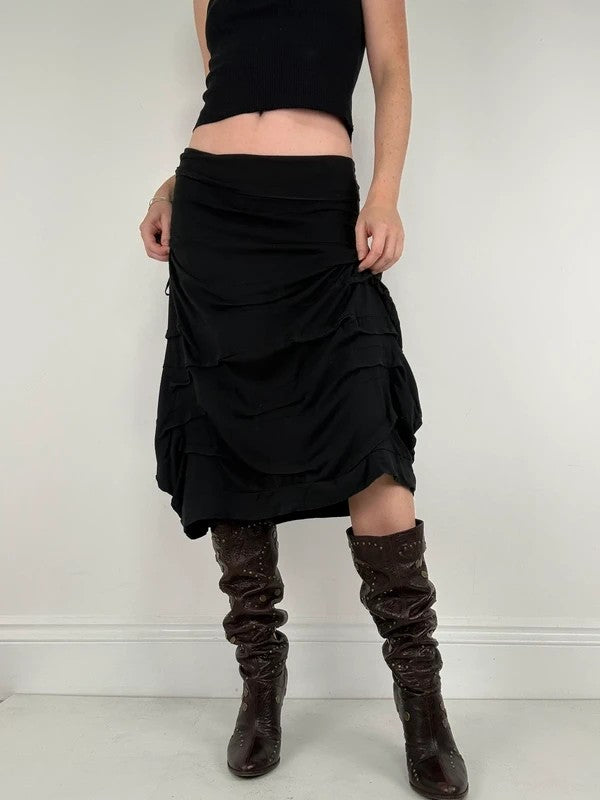 Black pleated structured puff skirt