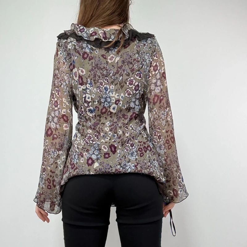 Sheer Khaki Ruffle Fairy Blouse