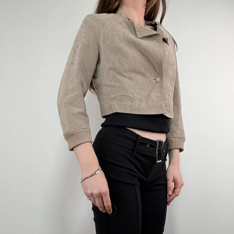 tan suede cropped boxy jacket