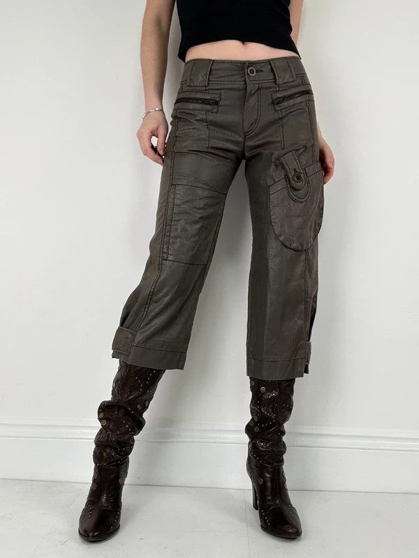 brown stright leg cropped capri pants
