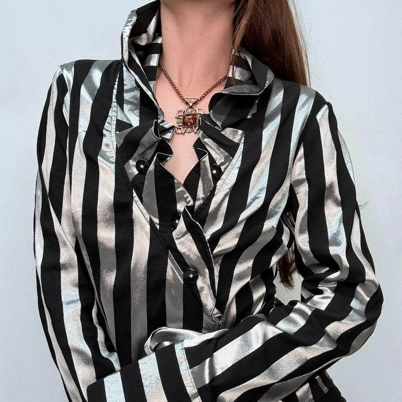 asymmetric striped ruffle shirt