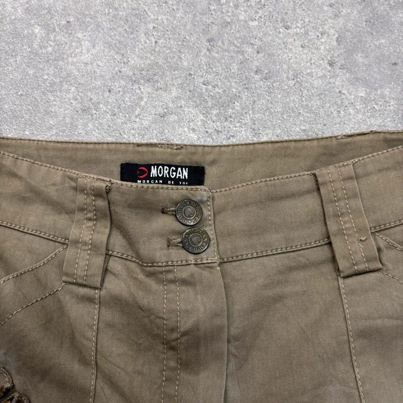 khaki cargo zipper midi skirt