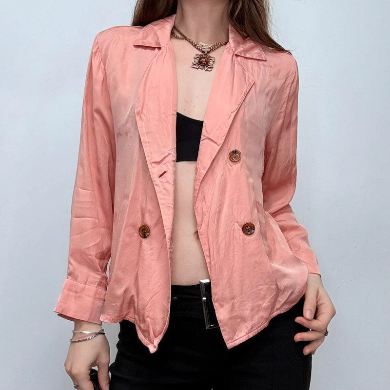 pink silky satin wrap button shirt