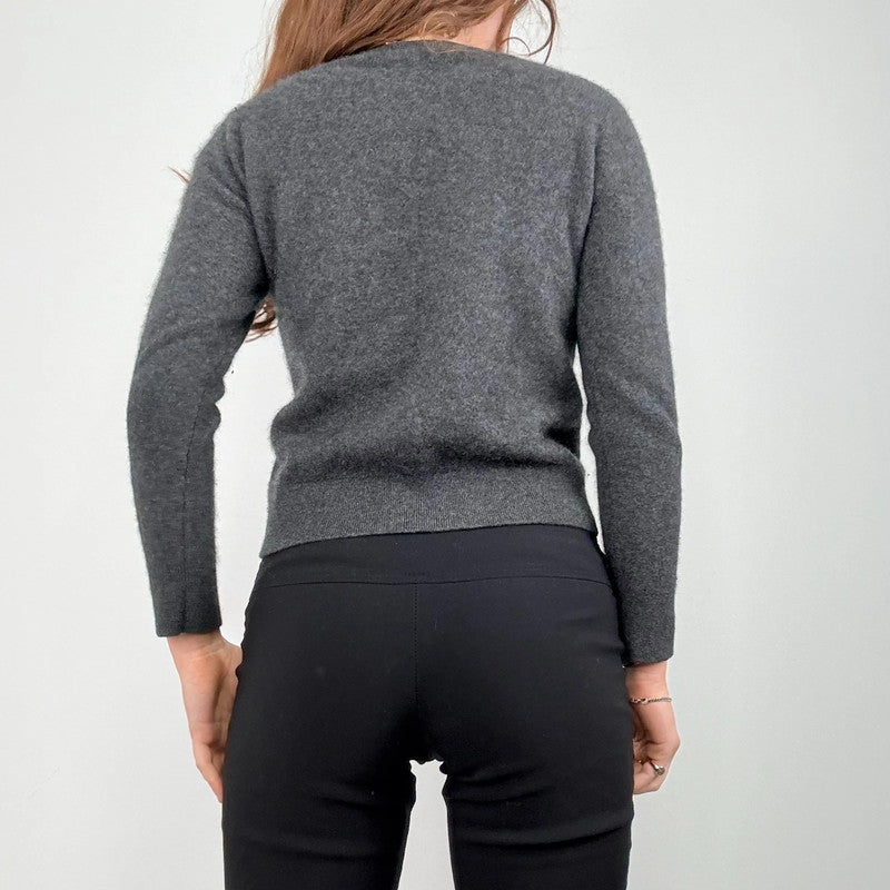 grey wool cropped fluffy cashmere jumper