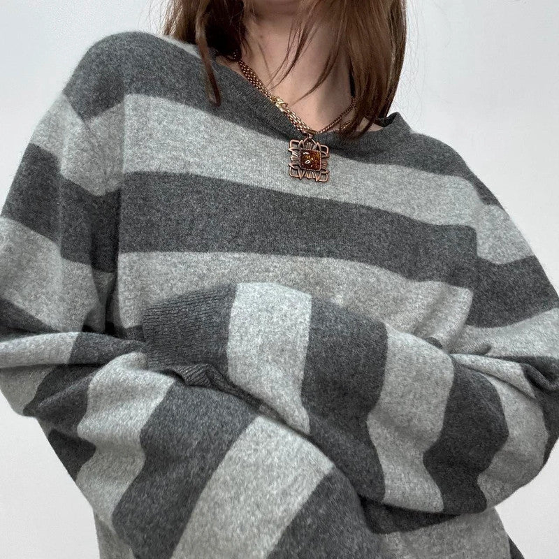 grey cashmere striped jumper