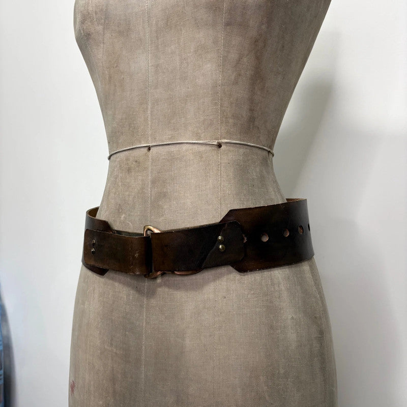 brown leather double link belt
