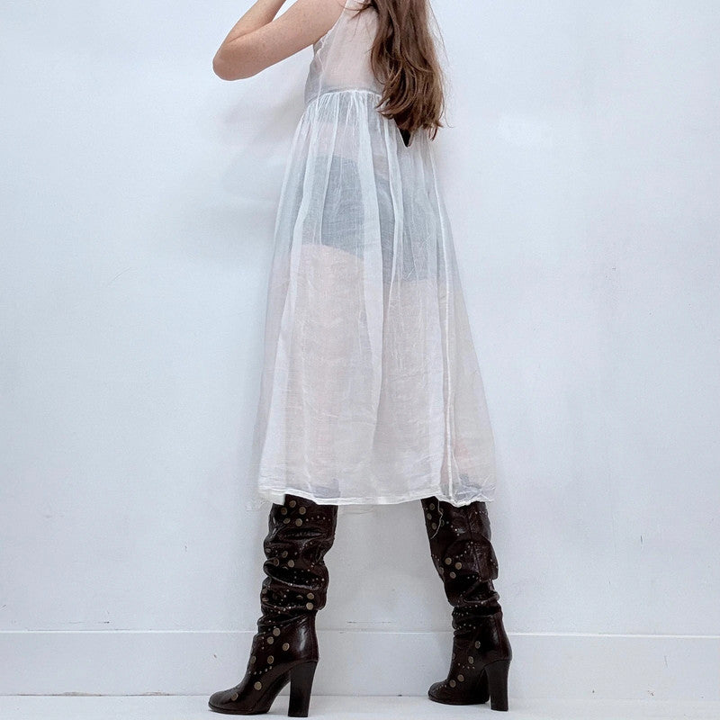 sheer white cotton antique midi dress