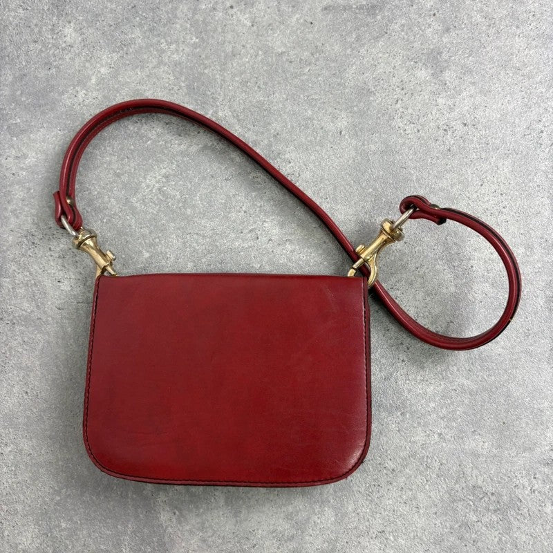 Red leather minimalistic shoulder handbag