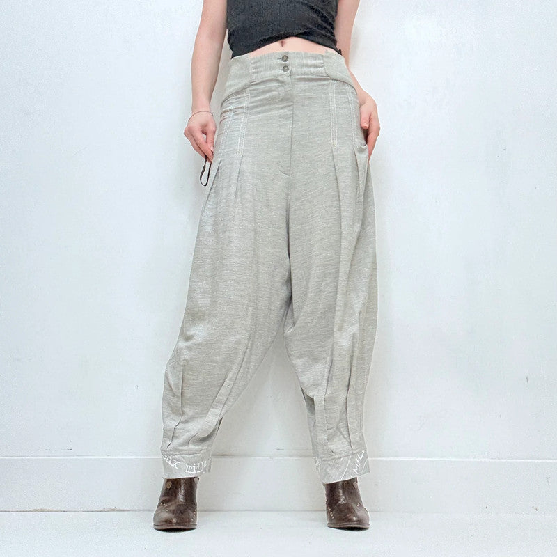 Grey pleated barrel suit pants
