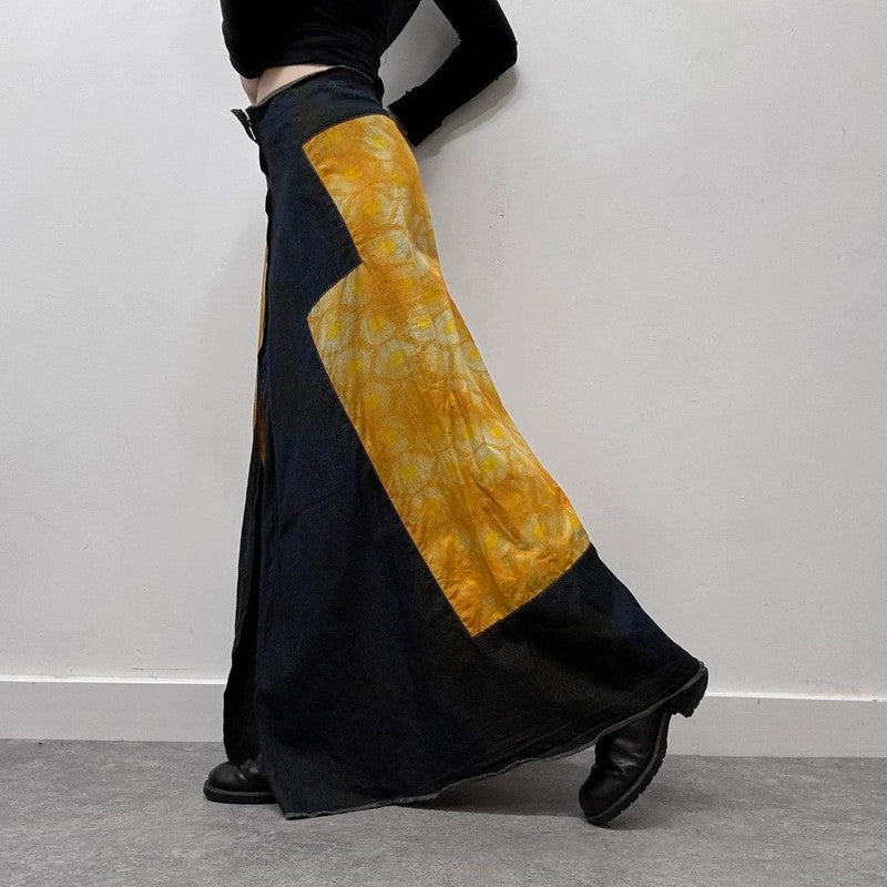 asymmetric denim slit maxi skirt