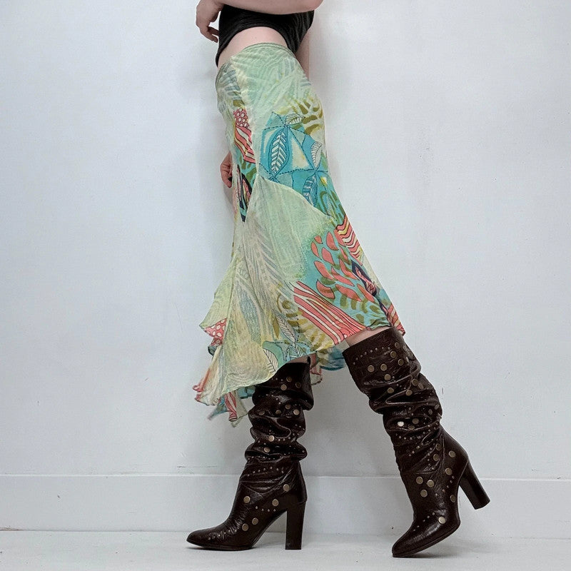green graphic boho printed skirt