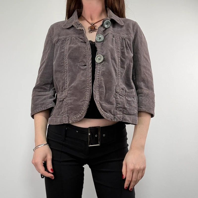 cropped button flared mini jacket