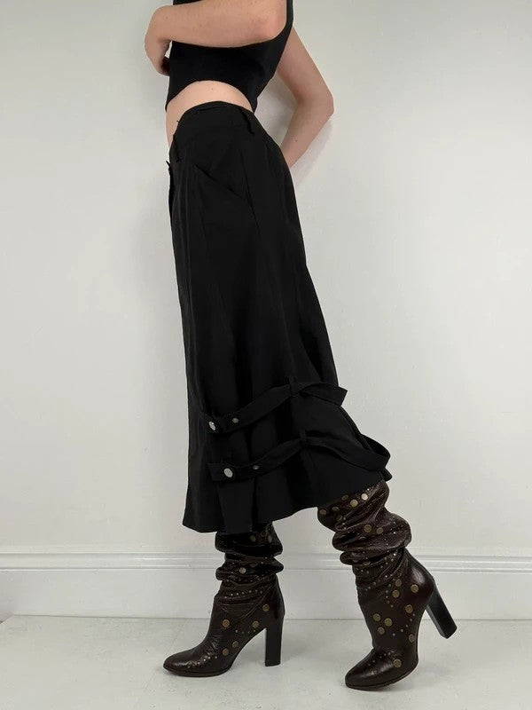 Black grunge a-line midi skirt
