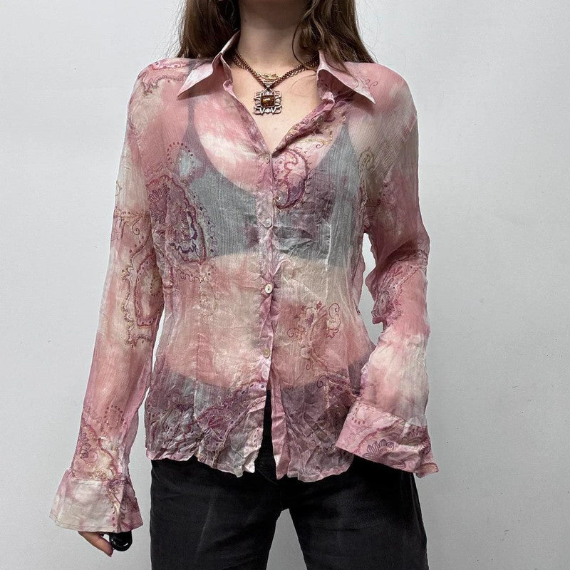 sheer silk pink paisley shirt