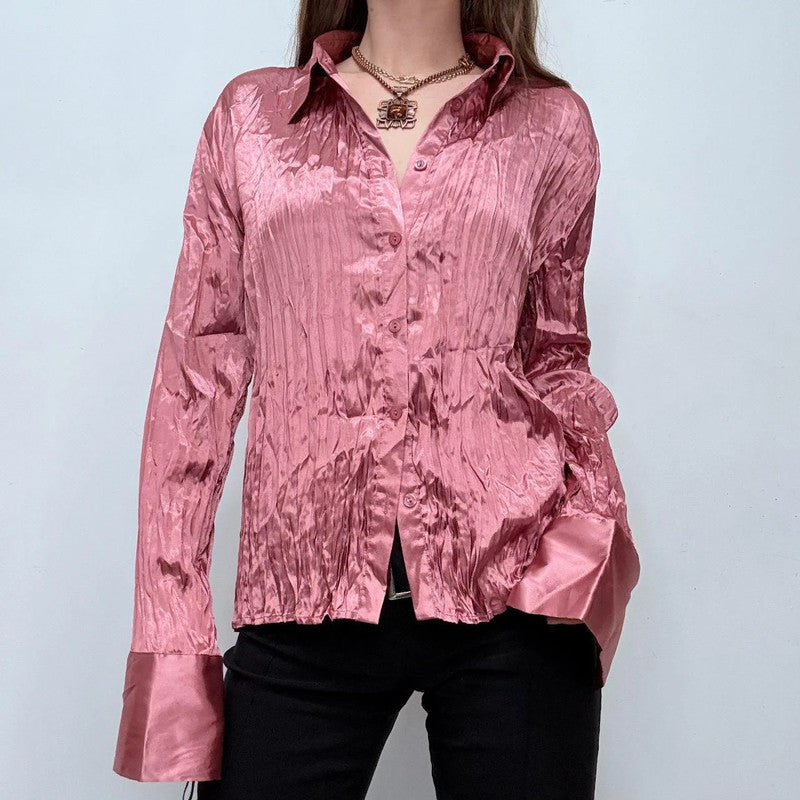 pink crinkle flared shirt