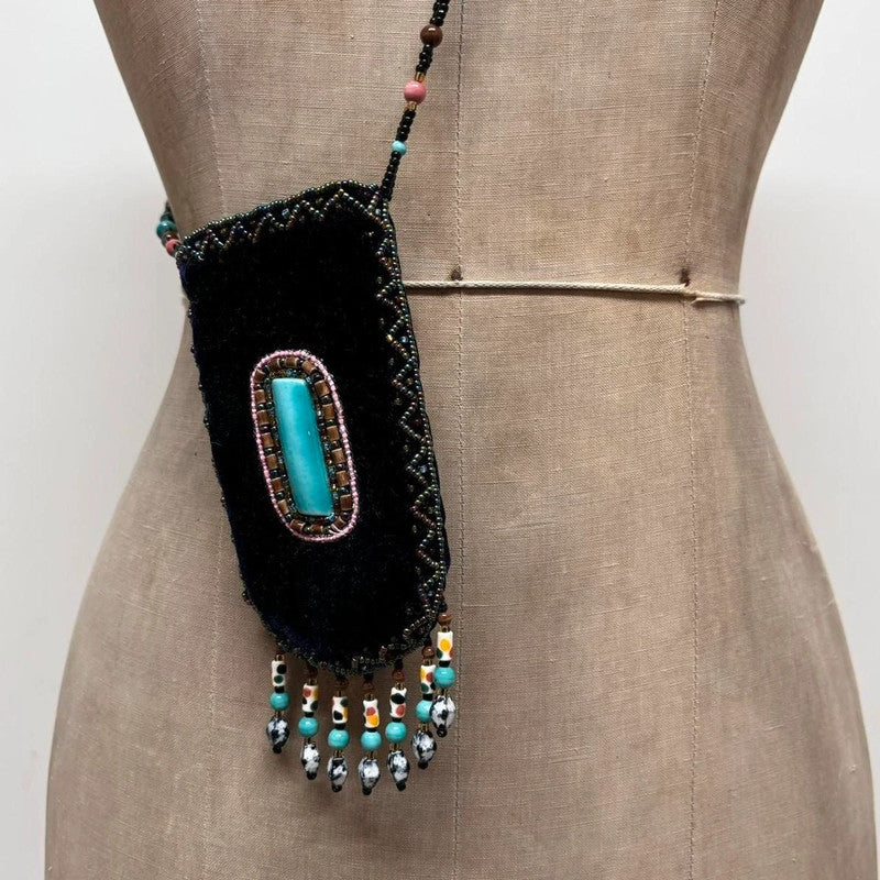 boho beaded velvet pouch