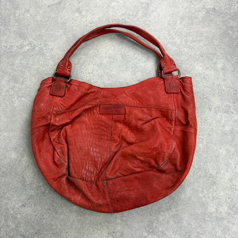 Vintage red leather cargo zipper city handbag