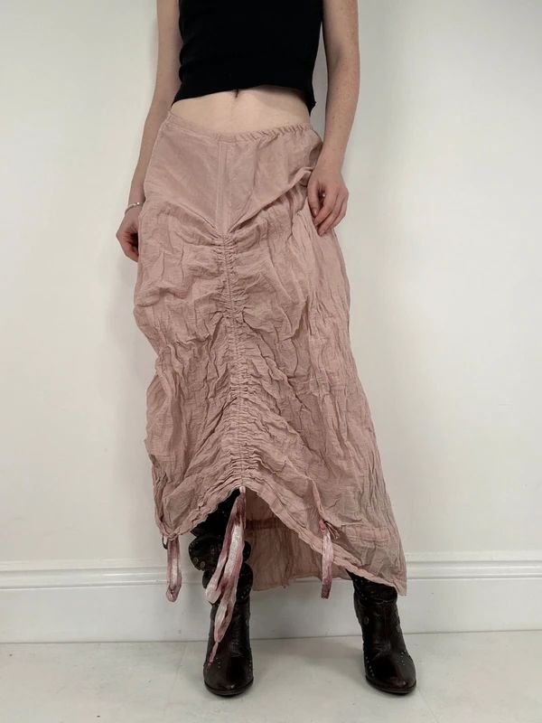 Ruched peachy asymmetric maxi summer skirt