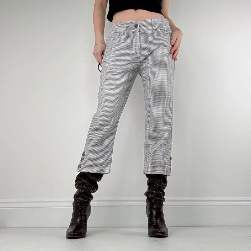 black and white cropped gingham capri trousers