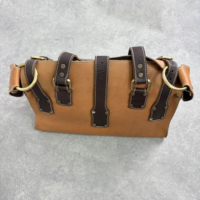 Tan leather Y2K buckle city handbag