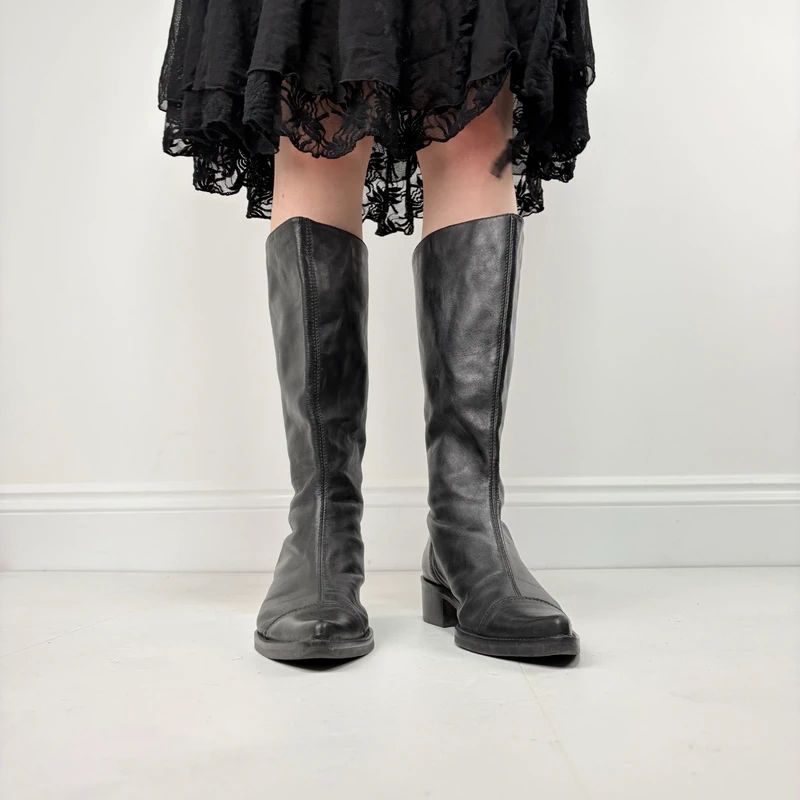 black leather pointed toe leather boots