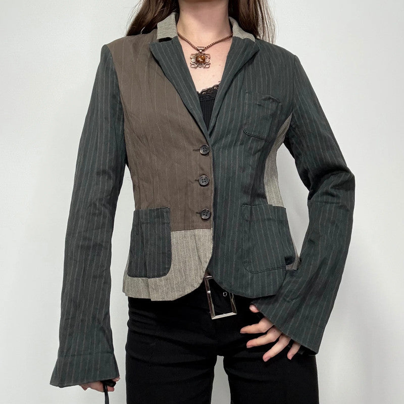 pinstripe crinkle patchwork fitted jacket