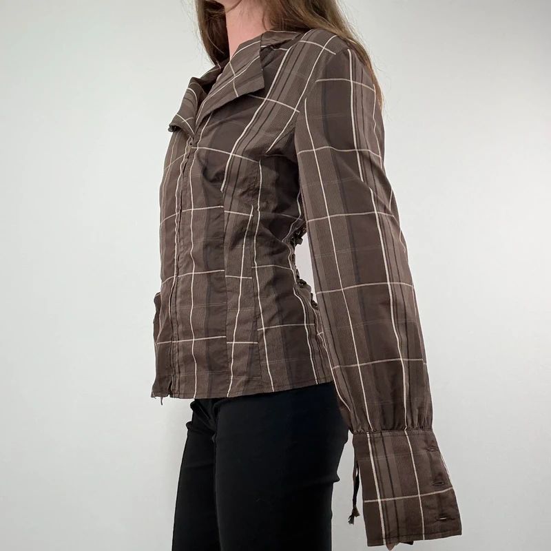 Brown tartan Asymmetric corset Shirt